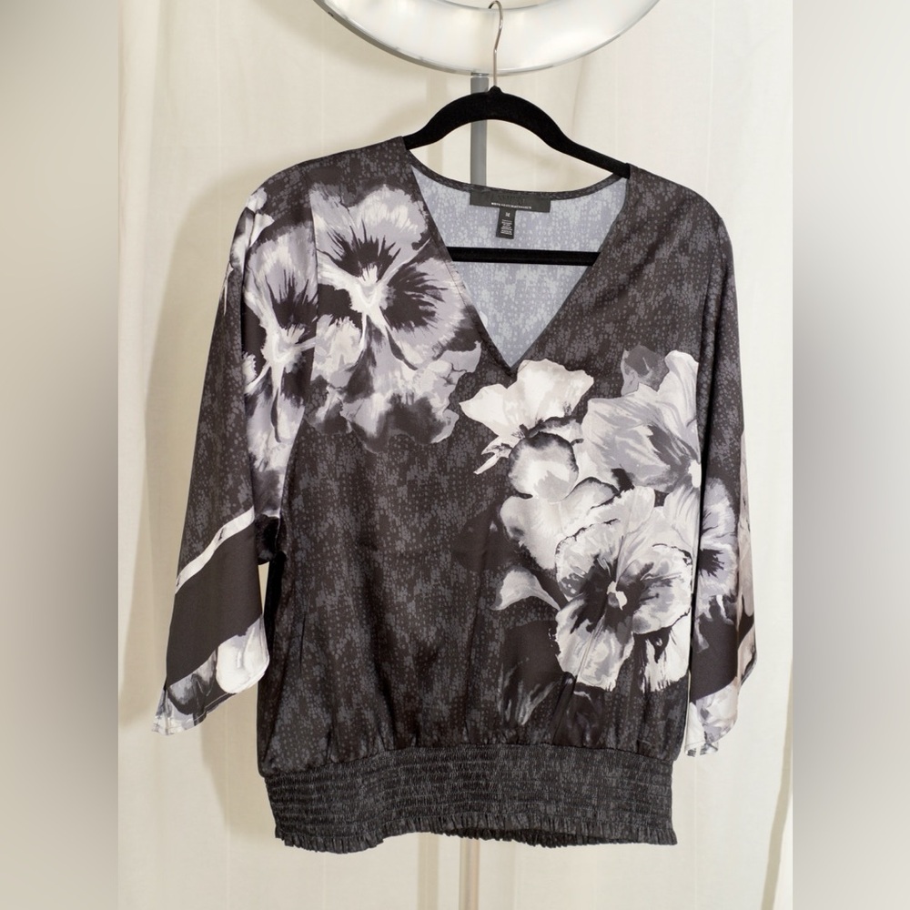 Charter Club Black and White Floral V-Neck Tunic